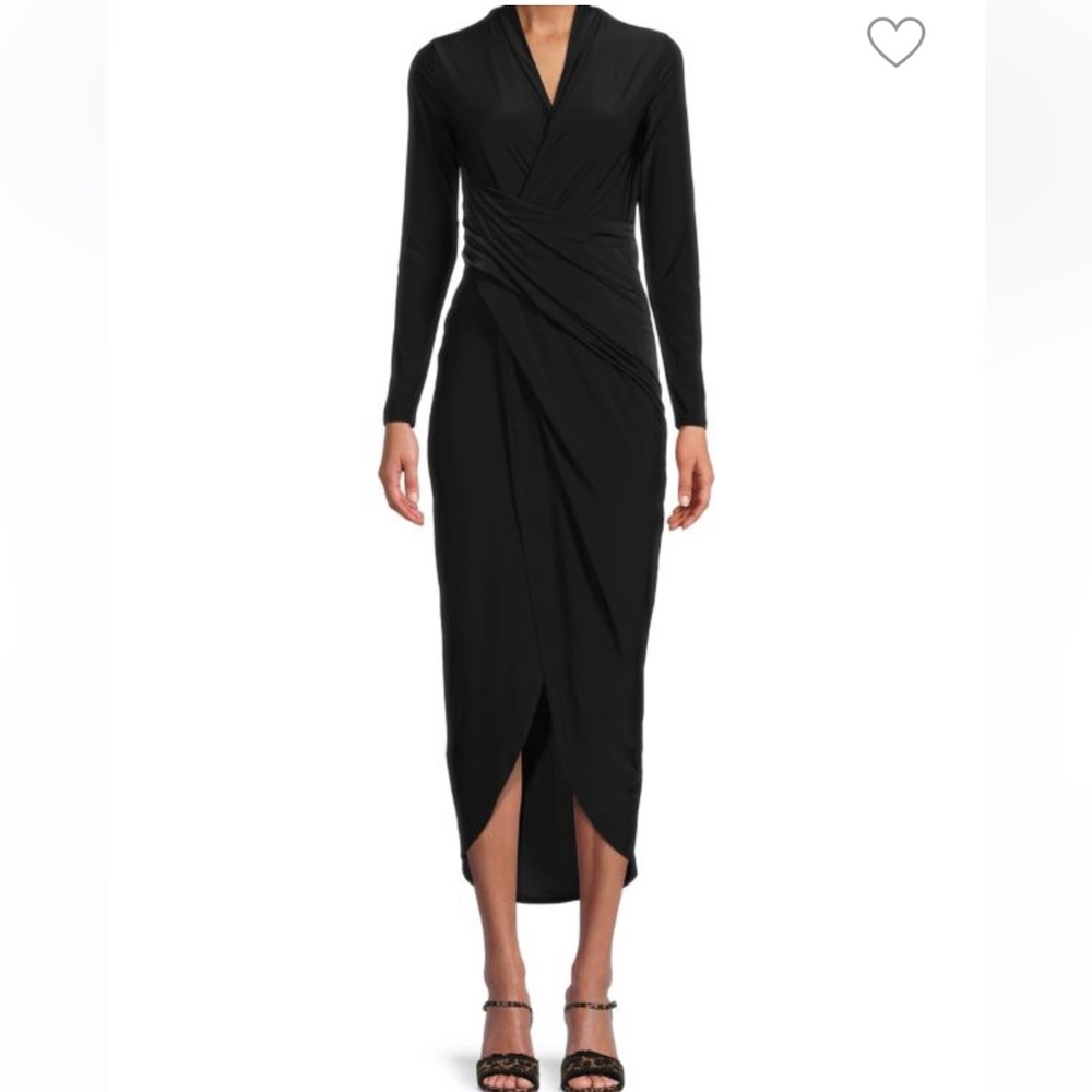 Rachel Roy black ruched high-low midi dress size S NEW